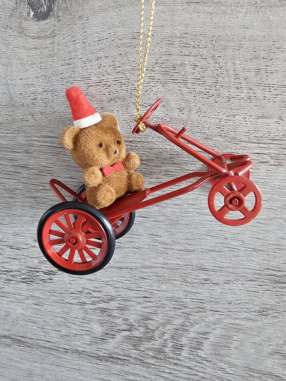 Avon Christmas Teddy Bear Ornament Red Tricycle Vintage 299a